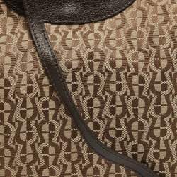 Pre Owned Aigner Brown/Beige Signature Canvas City Shoulder Bag