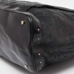 Pre Owned Aigner Black Printed Leather Studded Top Zip Tote