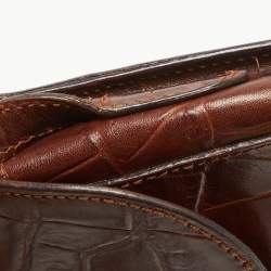 Pre Owned Aigner Dark Brown Croc Embossed Leather Logo Flap Crossbody Bag
