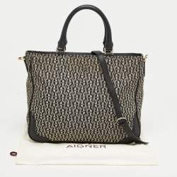 Aigner Black/Grey Signature Canvas and Leather Tote