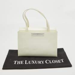 Aigner White Patent Leather Logo Flap Tote