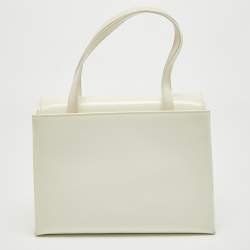 Aigner White Patent Leather Logo Flap Tote