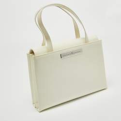 Aigner White Patent Leather Logo Flap Tote