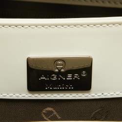 Aigner White Patent Leather Logo Flap Tote