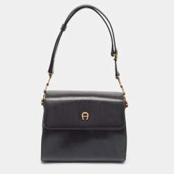Etienne Aigner Black Glossy Leather Shoulder Bag
