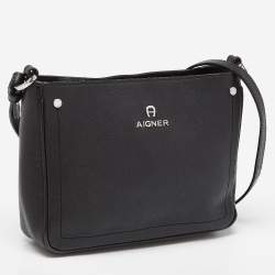 Aigner Black Leather Zip Crossbody Bag