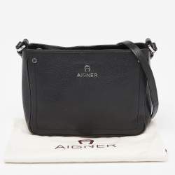 Aigner Black Leather Zip Crossbody Bag
