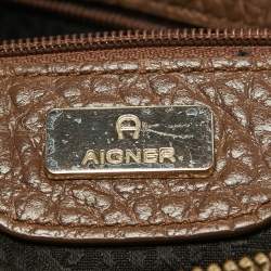 Aigner Dark Brown Leather Logo Hobo