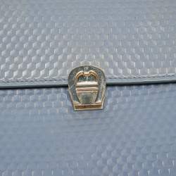 Aigner Blue Embossed Leather Genoveva M Top Handle Bag 