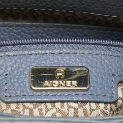 Aigner Blue Embossed Leather Genoveva M Top Handle Bag 