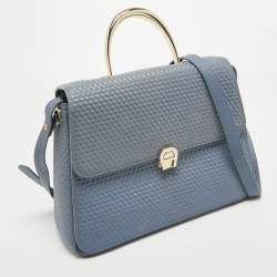 Aigner Blue Embossed Leather Genoveva M Top Handle Bag 