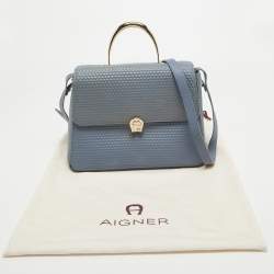 Aigner Blue Embossed Leather Genoveva M Top Handle Bag 