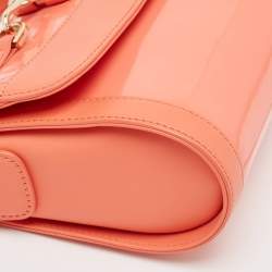 Aigner Peach Patent and Leather Clasp Flap Shoulder Bag