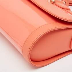 Aigner Peach Patent and Leather Clasp Flap Shoulder Bag
