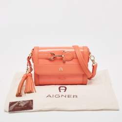 Aigner Peach Patent and Leather Clasp Flap Shoulder Bag