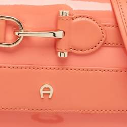 Aigner Peach Patent and Leather Clasp Flap Shoulder Bag
