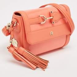 Aigner Peach Patent and Leather Clasp Flap Shoulder Bag