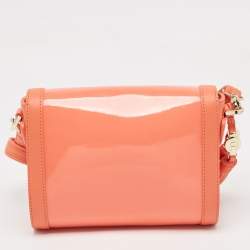 Aigner Peach Patent and Leather Clasp Flap Shoulder Bag
