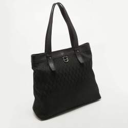 Pre Owned Aigner Black Monogram Canvas and Leather Tote
