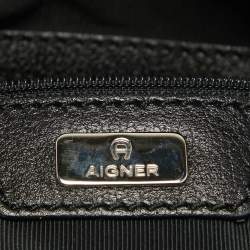 Pre Owned Aigner Black Monogram Canvas and Leather Tote