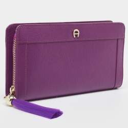 Pre Owned Aigner Purple Leather Cavallina Tassel Continental Wallet