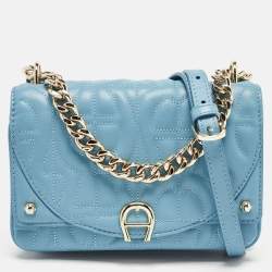 Aigner Blue Quilted Leather Diadora Shoulder Bag