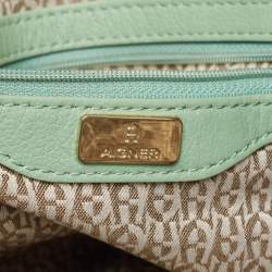 Pre Owned Aigner Mint Green Leather Front Pocket Satchel