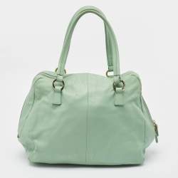 Pre Owned Aigner Mint Green Leather Front Pocket Satchel