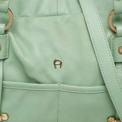 Pre Owned Aigner Mint Green Leather Front Pocket Satchel