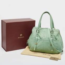 Pre Owned Aigner Mint Green Leather Front Pocket Satchel