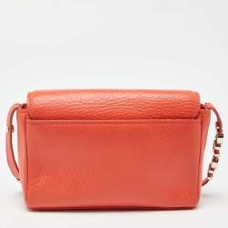 Pre Owned Aigner Orange Leather Flap Crossbody Bag
