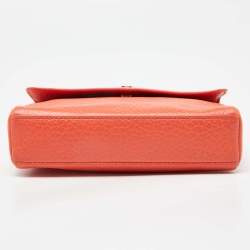 Pre Owned Aigner Orange Leather Flap Crossbody Bag