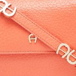 Pre Owned Aigner Orange Leather Flap Crossbody Bag