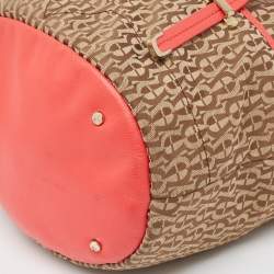 Aigner Coral/Brown Monogram Canvas and Leather Bucket Bag