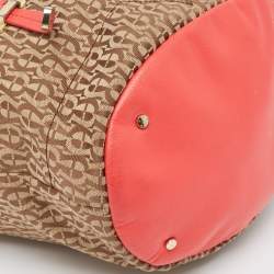 Aigner Coral/Brown Monogram Canvas and Leather Bucket Bag