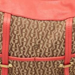 Aigner Coral/Brown Monogram Canvas and Leather Bucket Bag