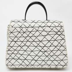Pre Owned Aigner White/Black Leather Genoveva Top Handle Bag