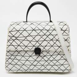 Pre Owned Aigner White/Black Leather Genoveva Top Handle Bag