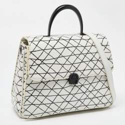 Pre Owned Aigner White/Black Leather Genoveva Top Handle Bag