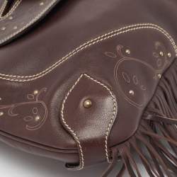 Aigner Dark Brown Leather Fringe Hobo