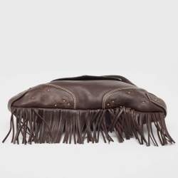 Aigner Dark Brown Leather Fringe Hobo
