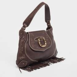 Aigner Dark Brown Leather Fringe Hobo