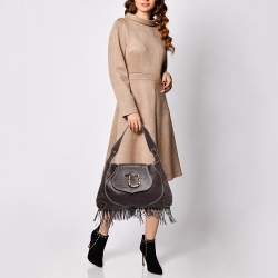 Aigner Dark Brown Leather Fringe Hobo