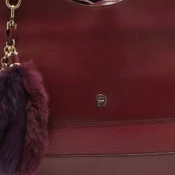 Aigner Burgundy/Red Leather Charm Tote