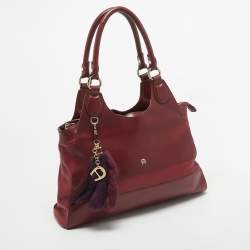 Aigner Burgundy/Red Leather Charm Tote