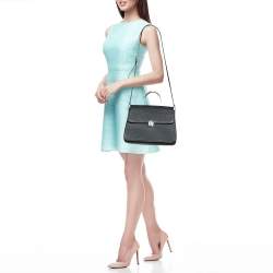 Pre Owned Aigner Black Leather Genoveva Top Handle Bag