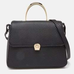 Pre Owned Aigner Black Leather Genoveva Top Handle Bag