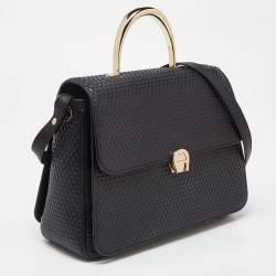 Pre Owned Aigner Black Leather Genoveva Top Handle Bag