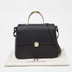 Pre Owned Aigner Black Leather Genoveva Top Handle Bag