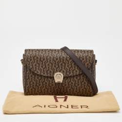 Aigner Brown Coated Canvas and Leather Crossbody Bag